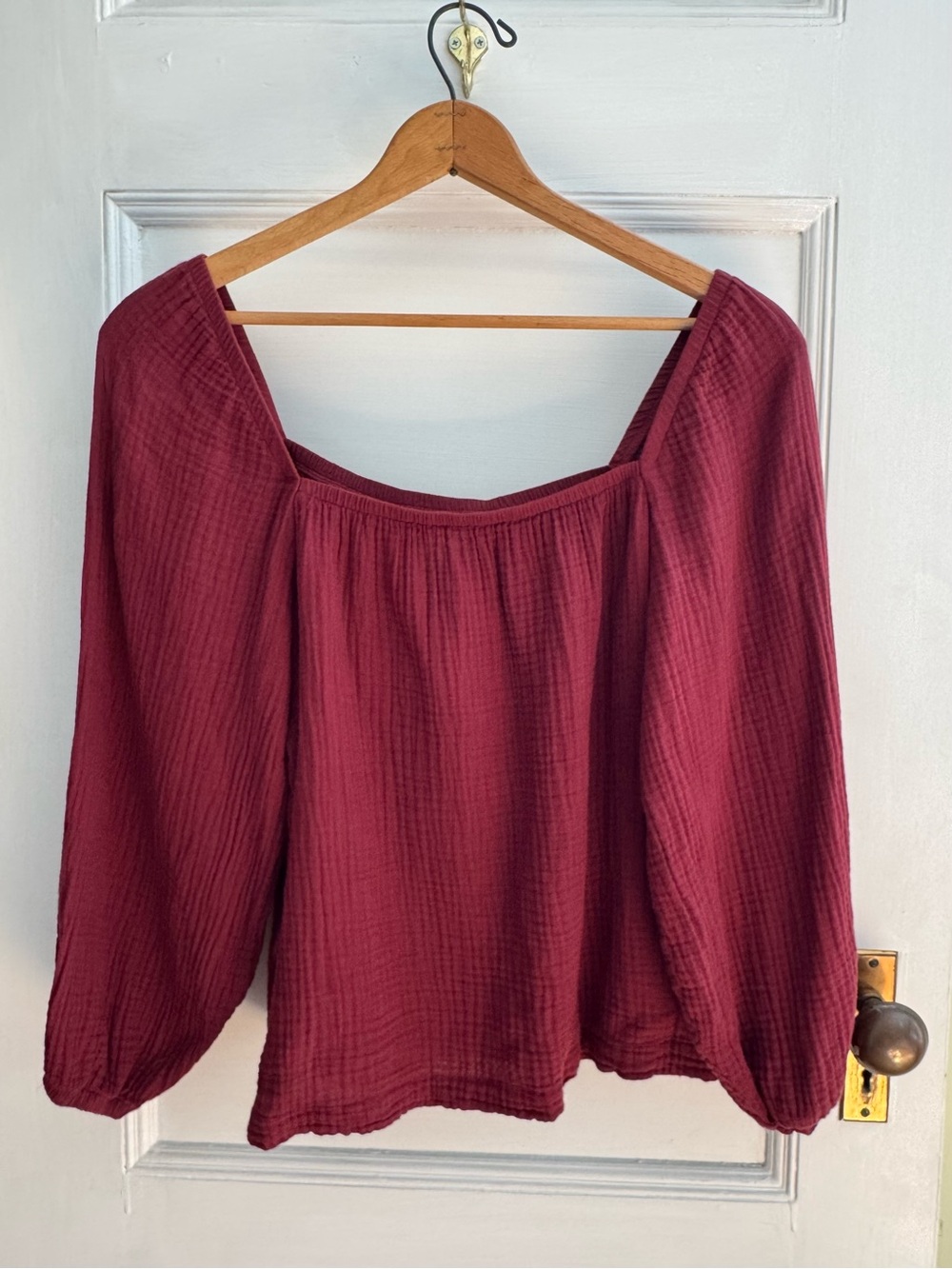 cloth & stone Burgundy Square-Neck Balloon Sleeve Blouse
